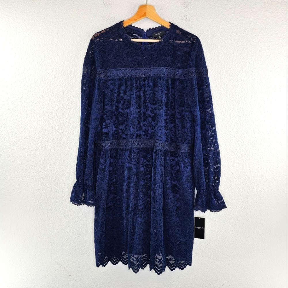 Tahari ASL Navy chenille Lace Dress Size 16